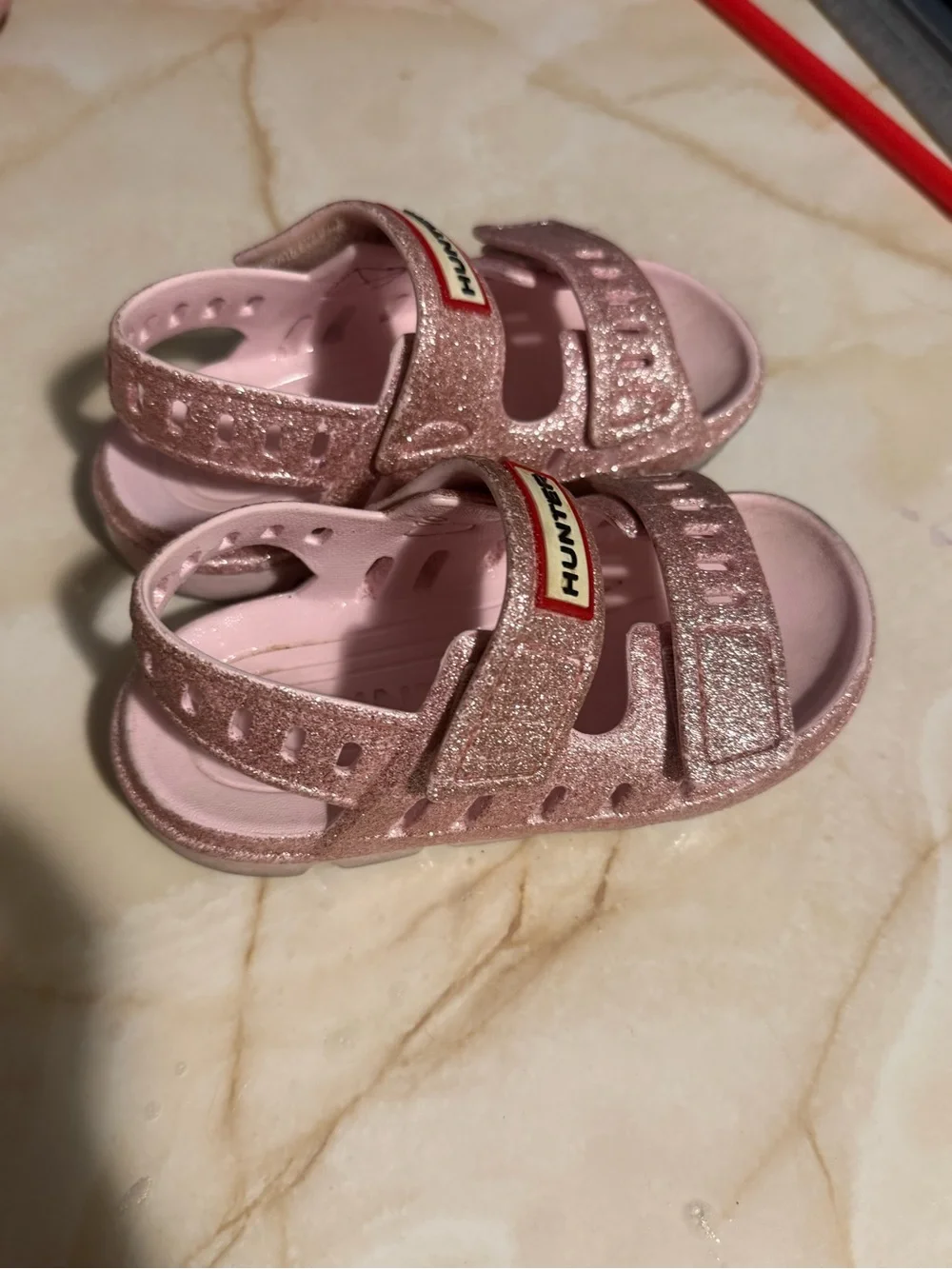 Hunter Kids Rose Gold Glitter Sandals